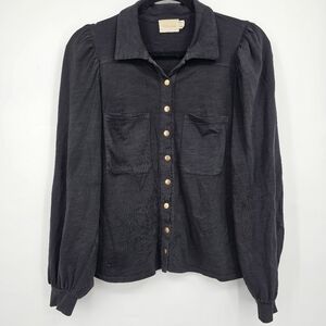 Nation LTD Desta Femme‎ Black Long Sleeve Button Front Top Blouse Size S